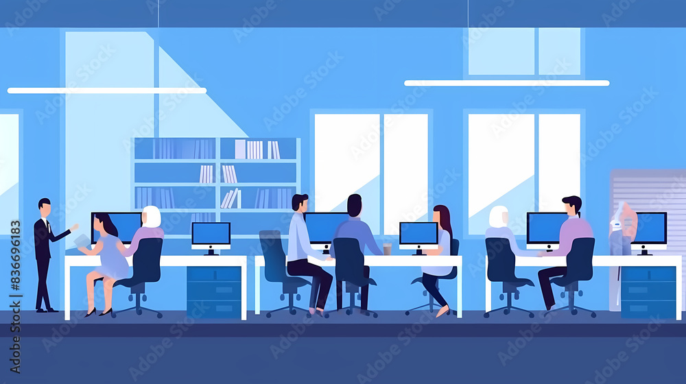 Obraz premium Training of employees in the office. Paper cut style.