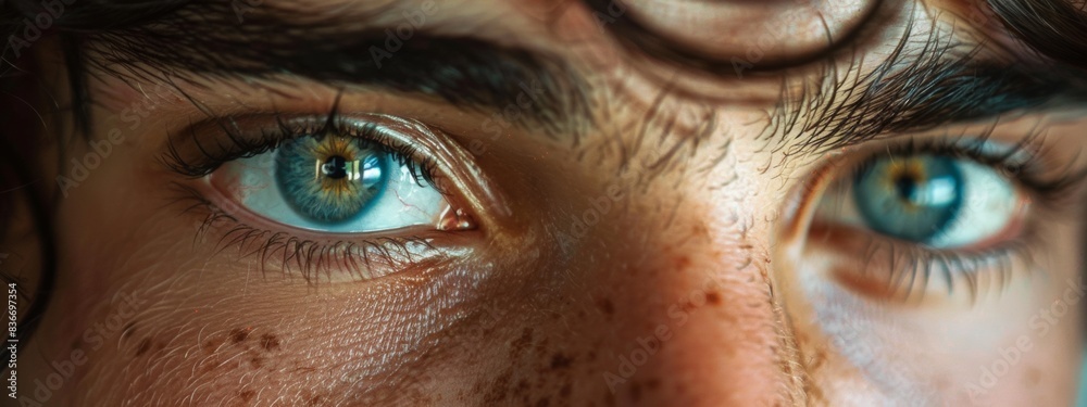 An extreme close-up of a person's eyes, reflecting determination and ambition in pursuing business goals. An extreme close-up of a person's eyes, reflecting determination and ambition in pursuing business goals.