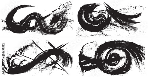 波　波しぶき　手書きの毛筆イラスト