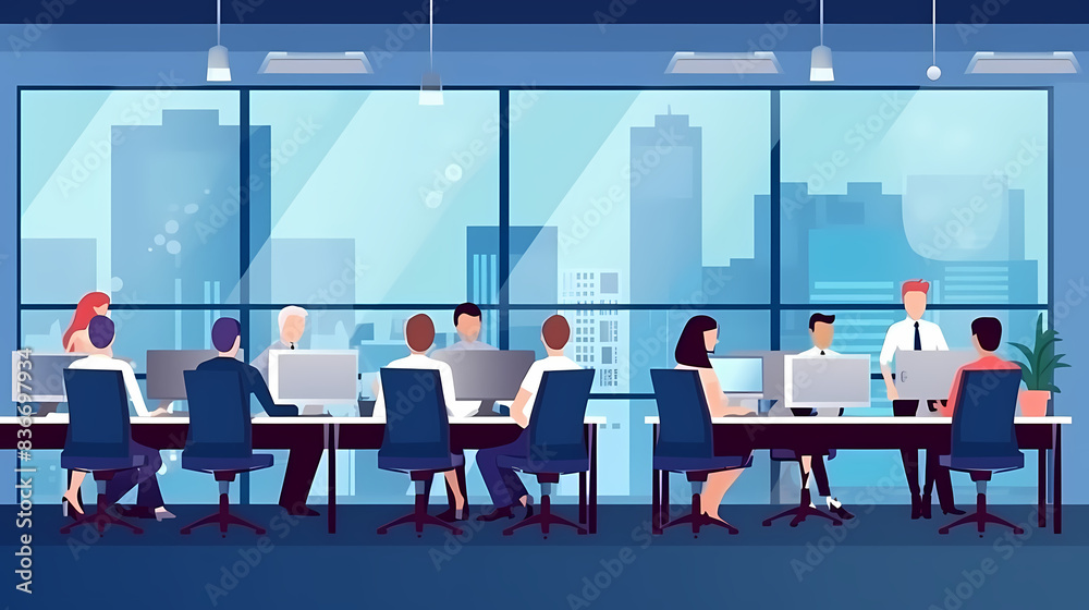 Training of employees in the office. Paper cut style. Training of employees in the office. Paper cut style.