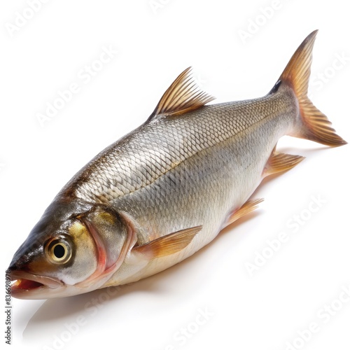 Fresh Silver Carp Fish on White Background. Generative AI