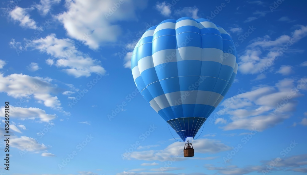 Obraz premium Floating on a Blue Canvas: The Majestic Hot Air Balloon Adventure - ar 7:4