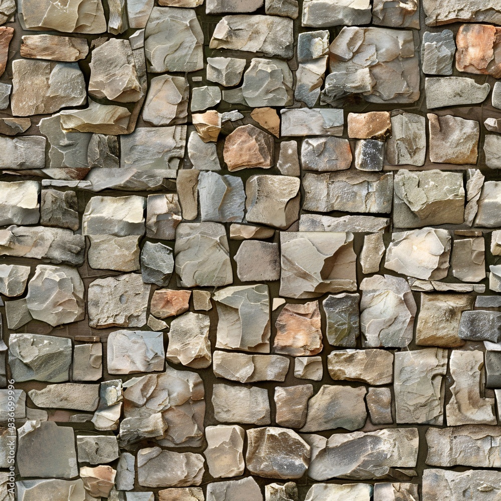 A seamless pattern with intricate photo realistic stone and brick textures