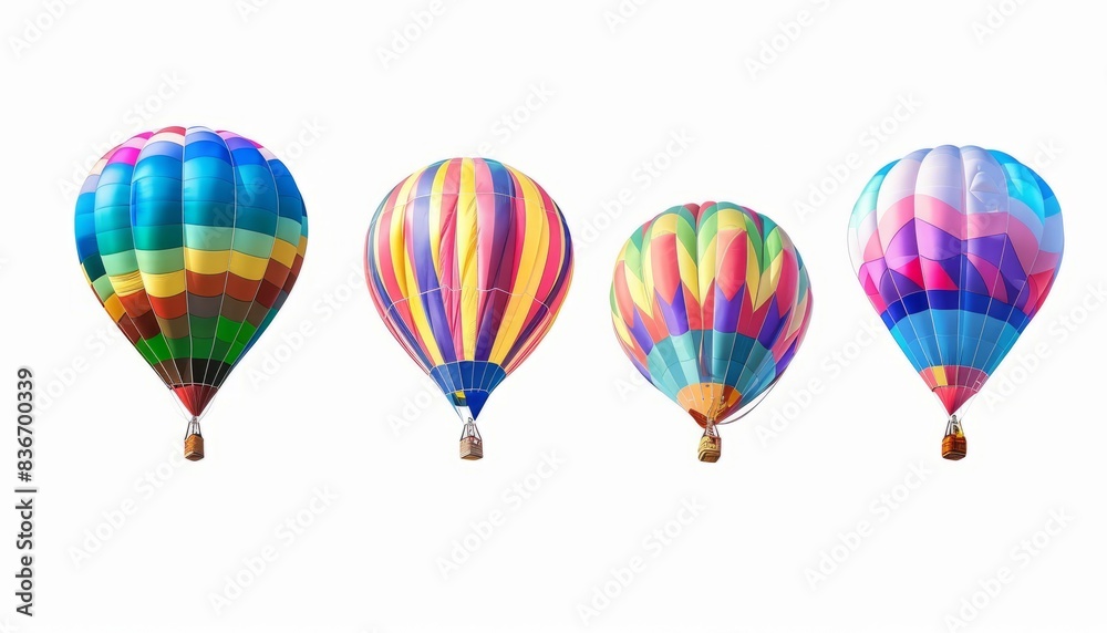 Vibrant Hot Air Balloons Soaring in the Sky on a Clean White Canvas - AR 7:4 Vibrant Hot Air Balloons Soaring in the Sky on a Clean White Canvas - AR 7:4