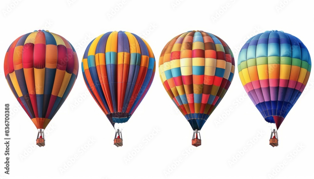 Fototapeta premium Vibrant Hot-Air Balloons Soaring in the Sky: A Stunning 7:4 Set on a White Background