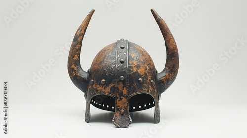 Ancient Warrior Helmet on White Background Generative AI photo
