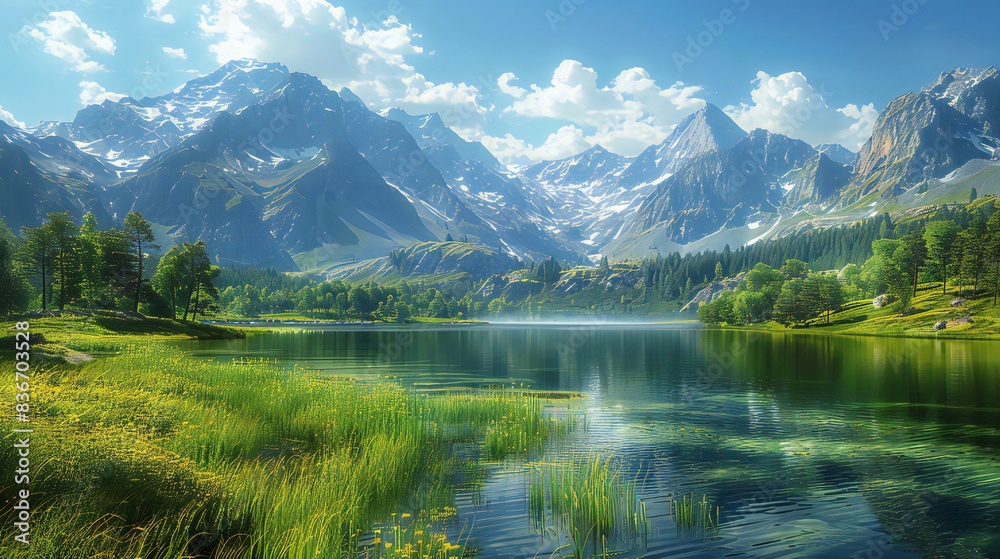 Grassy fields and majestic mountains Grassy fields and majestic mountains
