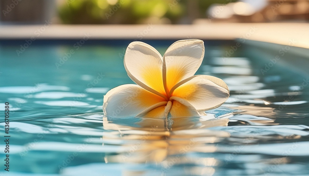 Serene Elegance: Close-Up of a Flower Floating on the Pool Serene Elegance: Close-Up of a Flower Floating on the Pool
