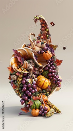 3D Model Abstract Art of Seasonal abstract cornucopia sculpture overflowing with Thanksgiving bounty