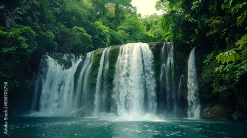 Serene forest waterfall amidst lush greenery