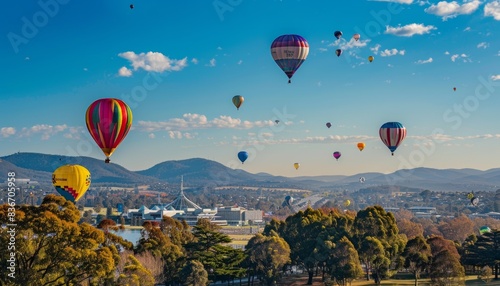 Colorful Hot Air Balloons Take Flight Over Canberra, Australia photo