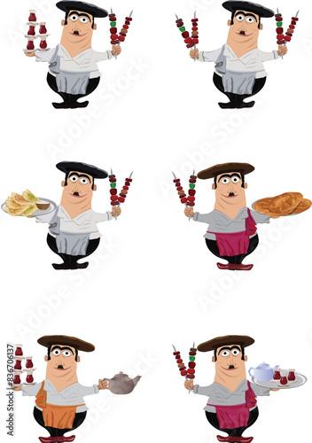 Azerbaijani traditional oriental man with dishes and drinks