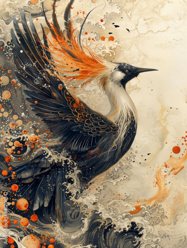 Chinese wind bird ink illustration