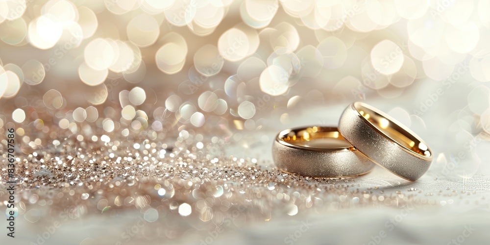 Close-Up of Wedding Rings on Sparkling Surface Close-Up of Wedding Rings on Sparkling Surface