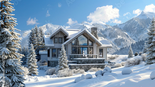 Elegant Craftsman Style New Construction Snow House with Modern Minimalist Design in a Quiet Mountain Range