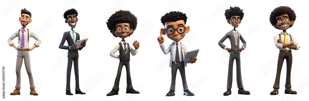 Set of 3d cartoon happy smile young businessman Standing posing with arms crossed, using tablet computer, Full body isolated on white background, png Set of 3d cartoon happy smile young businessman Standing posing with arms crossed, using tablet computer, Full body isolated on white background, png