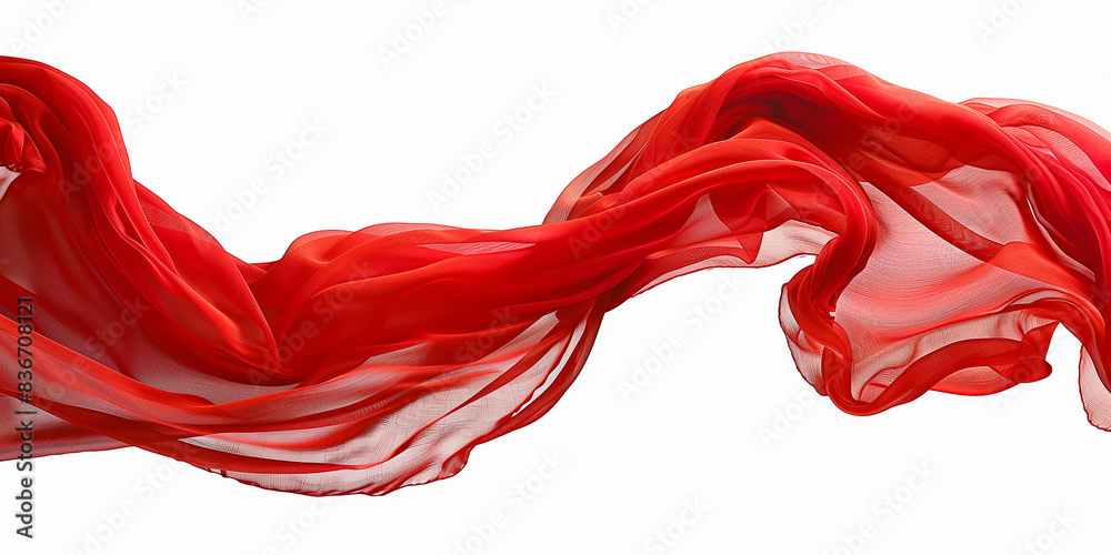 Großer, langer roter Schal, der seitwärts im Wind schwingt, auf einem weißen Hintergrund. Geeignet zur Fotobearbeitung. Großer, langer roter Schal, der seitwärts im Wind schwingt, auf einem weißen Hintergrund. Geeignet zur Fotobearbeitung.