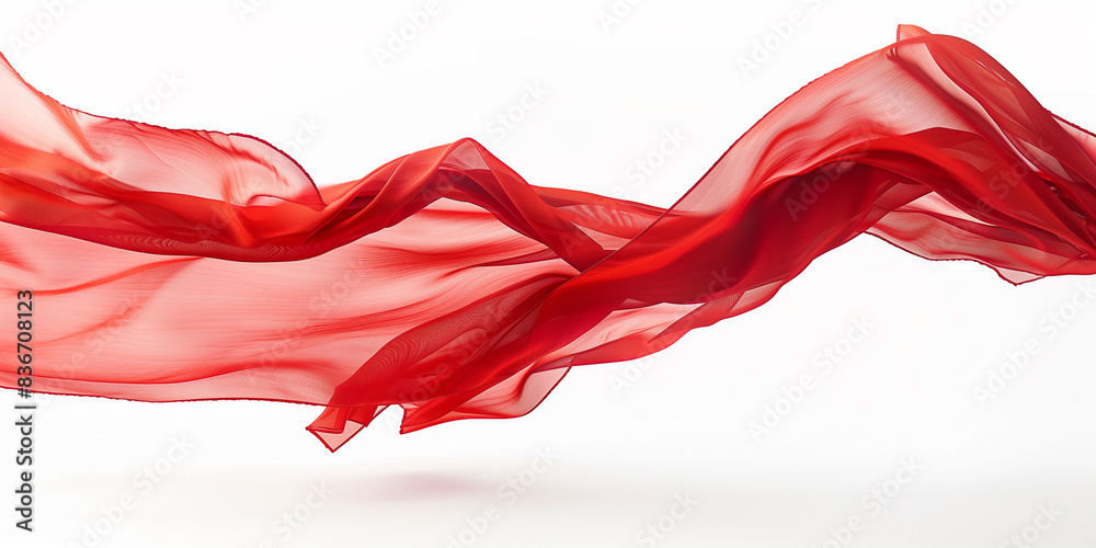 Großer, langer roter Schal, der seitwärts im Wind schwingt, auf einem weißen Hintergrund. Geeignet zur Fotobearbeitung. Großer, langer roter Schal, der seitwärts im Wind schwingt, auf einem weißen Hintergrund. Geeignet zur Fotobearbeitung.