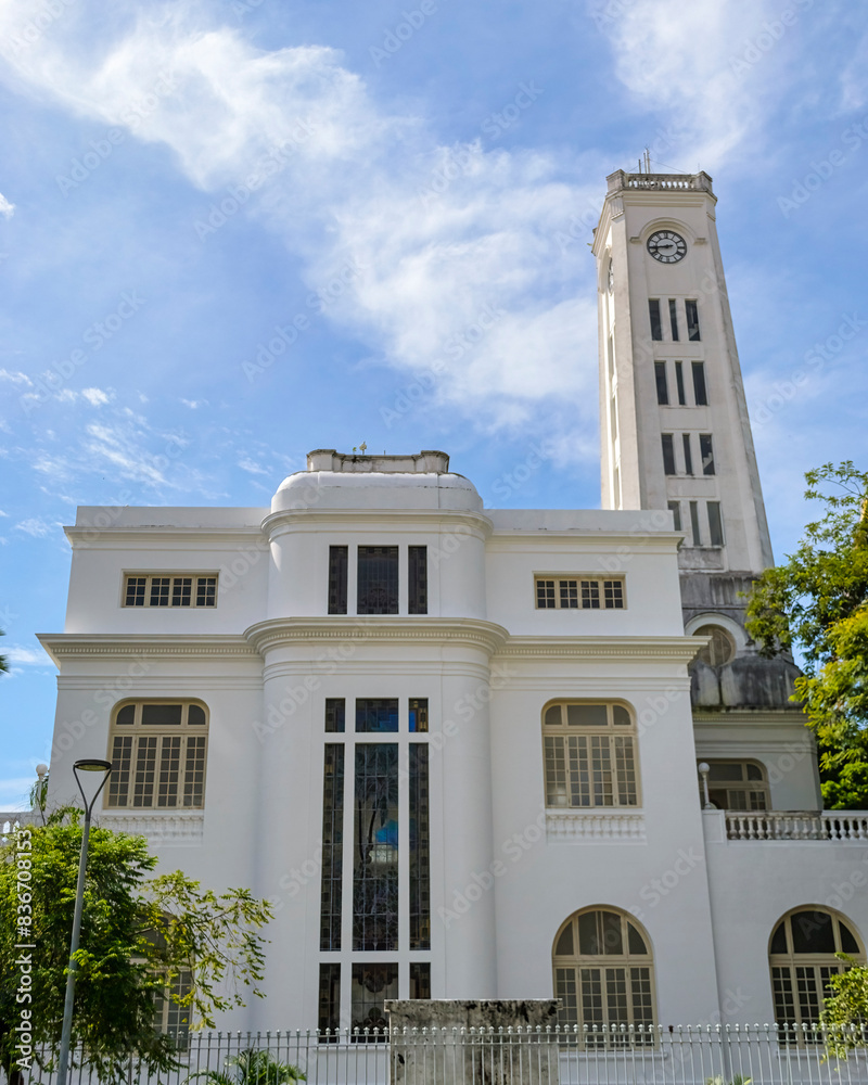 Fototapeta premium Exterior architecture of a tower building in Pier Maua, Rio de Janeiro, Brazil