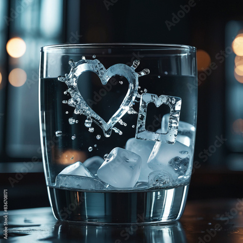 Love of ice in the glass of water