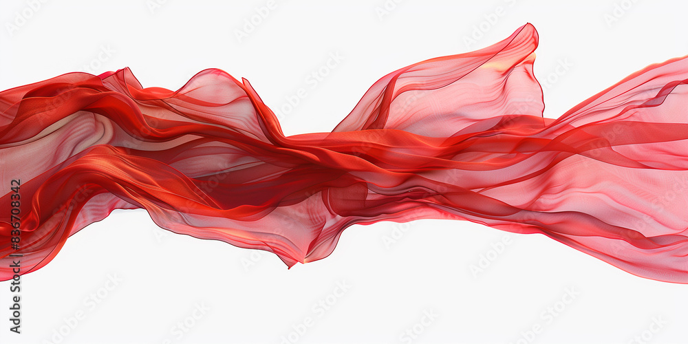 Großer, langer roter Schal, der seitwärts im Wind schwingt, auf einem weißen Hintergrund. Geeignet zur Fotobearbeitung. Großer, langer roter Schal, der seitwärts im Wind schwingt, auf einem weißen Hintergrund. Geeignet zur Fotobearbeitung.