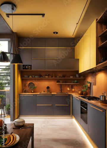 the kitchen is together with the living room the whole floor is composed of square tiles in porcelain stoneware pearl gray, while the walls are completely white. in front I have a square table in whit