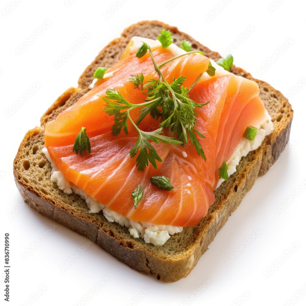 Freshly Made Smoked Salmon Toast With Cream Cheese and Herbs. Generative AI Freshly Made Smoked Salmon Toast With Cream Cheese and Herbs. Generative AI