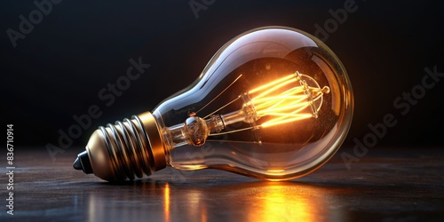 3D Render of a Vintage Light Bulb on a Dark Surface. Generative AI