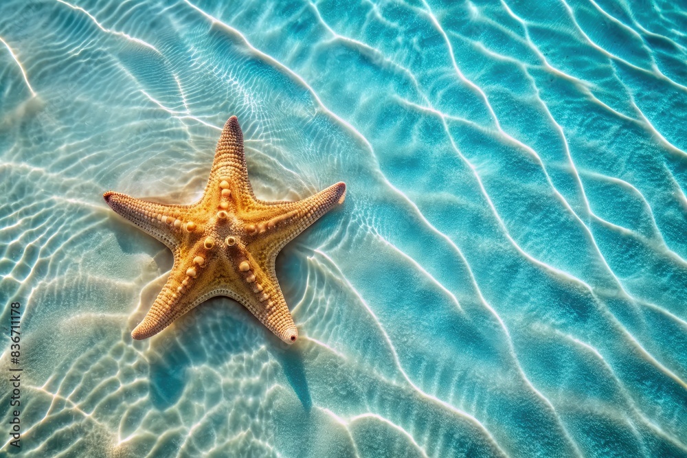 Top View Of A Starfish In Crystal Clear Seawater. Generative AI Top View Of A Starfish In Crystal Clear Seawater. Generative AI