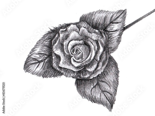 Hand drawn illustration rose on white background.