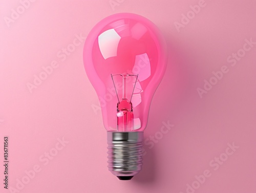 An illuminated pink light bulb on pink wall