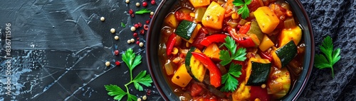  Assorted stewed vegetables with bell pepper zucchini and parsley 