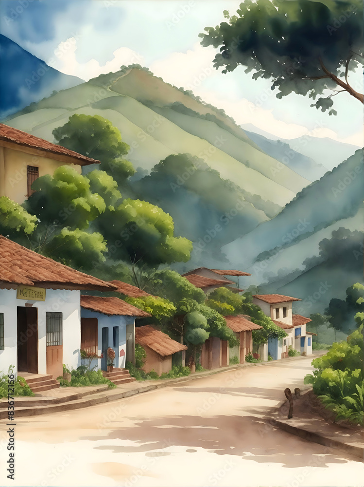 Eje Cafetero Colombia Country Landscape Watercolor Illustration Art ...