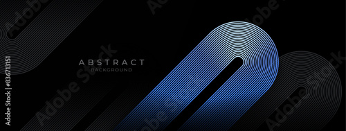 Abstract blue round geometric on dark background. Shiny blue gray diagonal stripes lines. Modern graphic design element. Futuristic technology concept. Suit for poster, cover, banner,  presentation