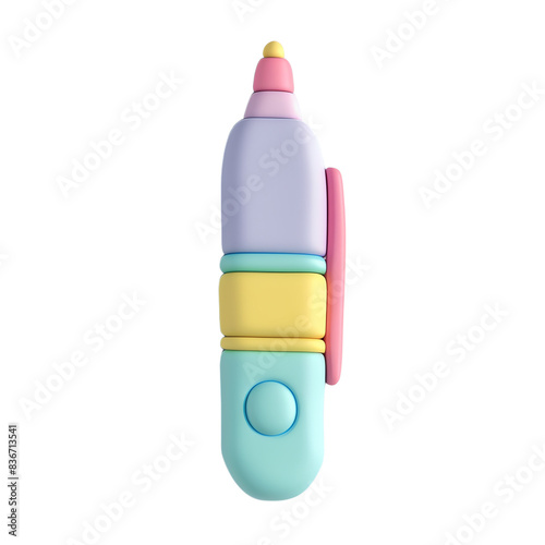 Pastel colored pen isolated on transparent background.  A 3D render of a colorful pen, perfect for school supplies or stationery themes.