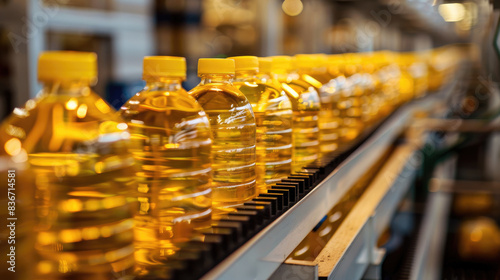 Factory for the production of Sunflower oil in the bottle moving on production line