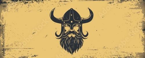 drawing of a Viking helmet icon on a distressed background.