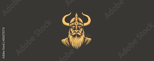 drawing of a Viking helmet icon on a distressed background.