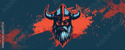 drawing of a Viking helmet icon on a distressed background.