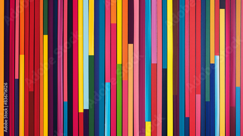Colorful vertical stripes in various widths and hues, creating a vibrant, rhythmic pattern. photo