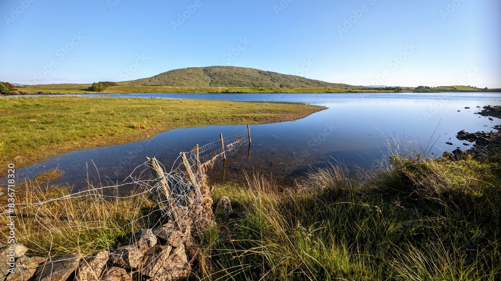 Landscape scenery, lake and green mountain in background at Connemara national park, Galway, Ireland, wallpaper