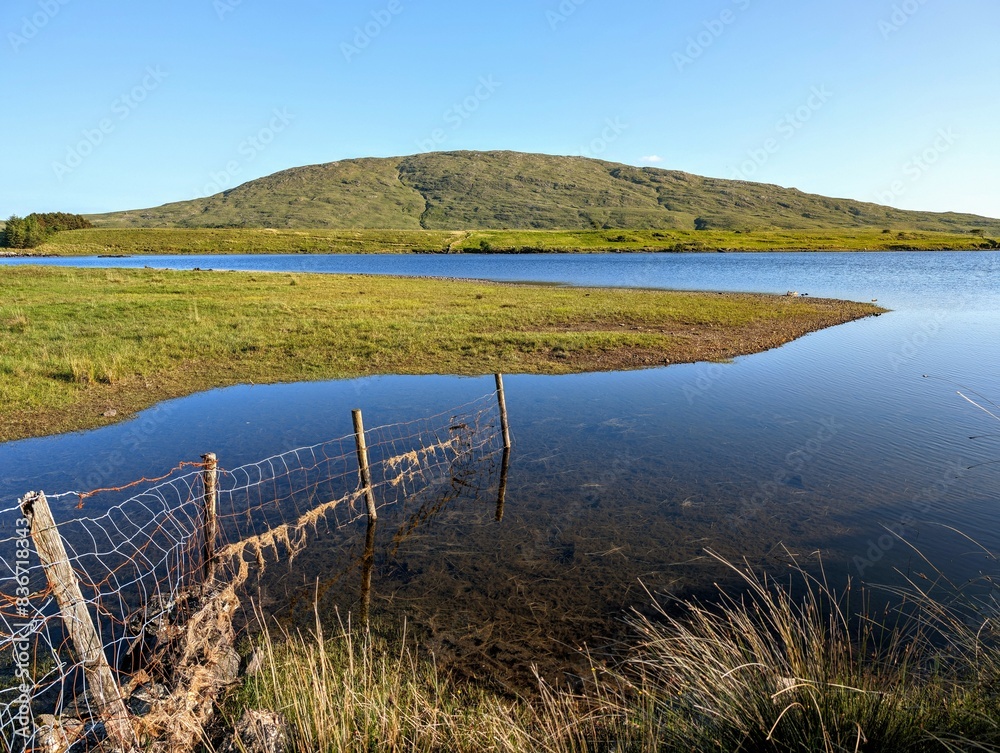 Landscape scenery, lake and green mountain in background at Connemara national park, Galway, Ireland, wallpaper