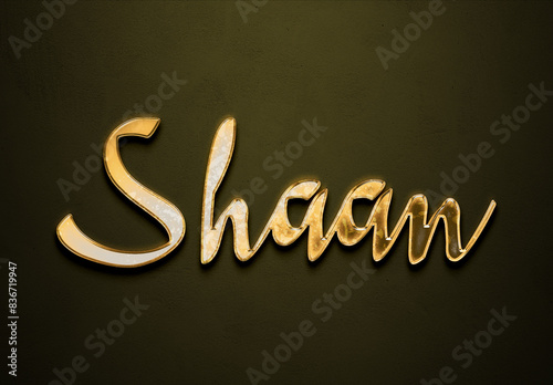 Old gold text effect of Hindi name Shaan with 3D glossy style Mockup. photo