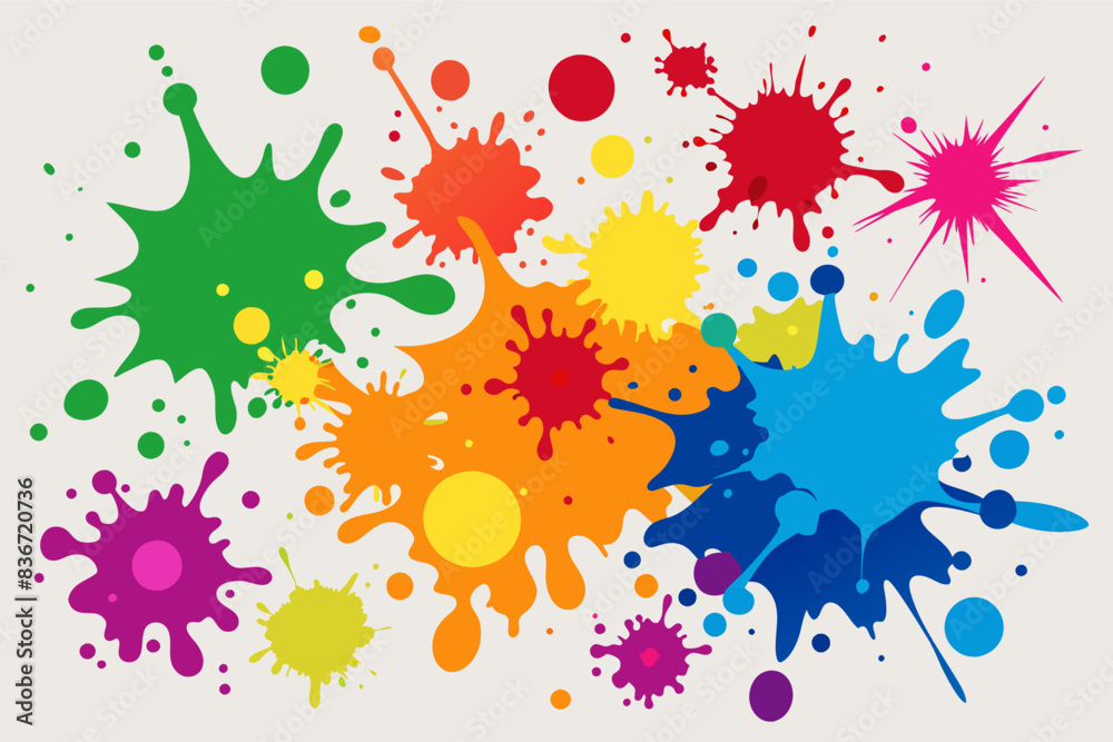 a colorful splash paint background with a white background, A set of colorful paint splatters in various shapes and sizes, exploding with artistic energy a colorful splash paint background with a white background, A set of colorful paint splatters in various shapes and sizes, exploding with artistic energy