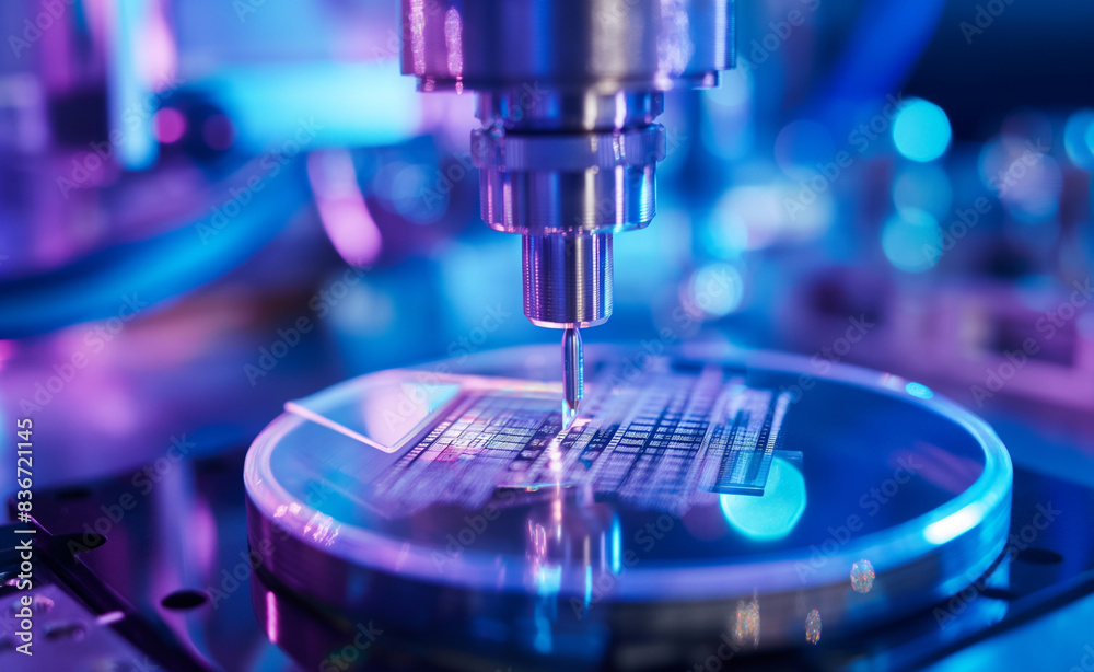 Precision micro-manufacturing process, where a machine meticulously assembles tiny metal spheres, set against a backdrop of advanced monitoring screens in a high-tech production environment. Precision micro-manufacturing process, where a machine meticulously assembles tiny metal spheres, set against a backdrop of advanced monitoring screens in a high-tech production environment.