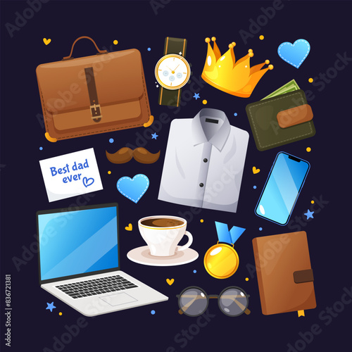 Cartoon father's day elements collection includes mens clothes, accessories and different things.

