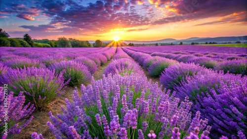 of a serene lavender field with vibrant purple flowers