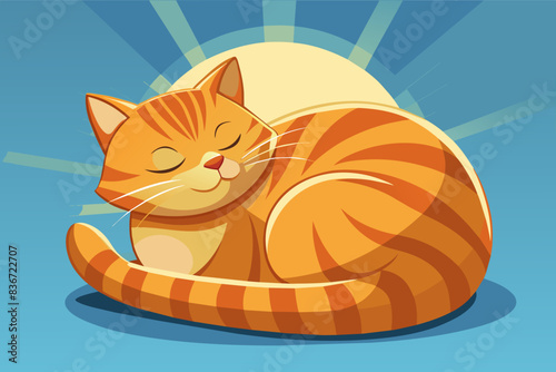a cat sleeping on a pillow with its eyes closed, A contented ginger cat curled up in a sunbeam, purring with pure relaxation