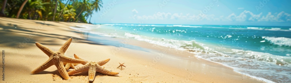Seashells on Sunny Beach with Turquoise Water Seashells on Sunny Beach with Turquoise Water