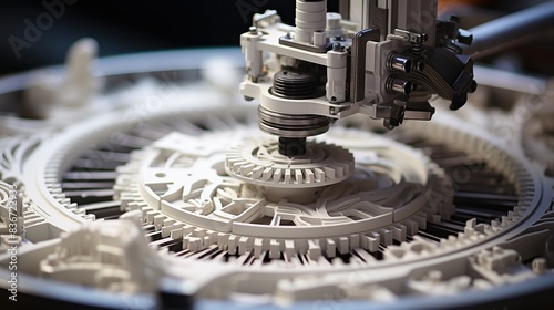 3D printer creating a complex mechanical part 
